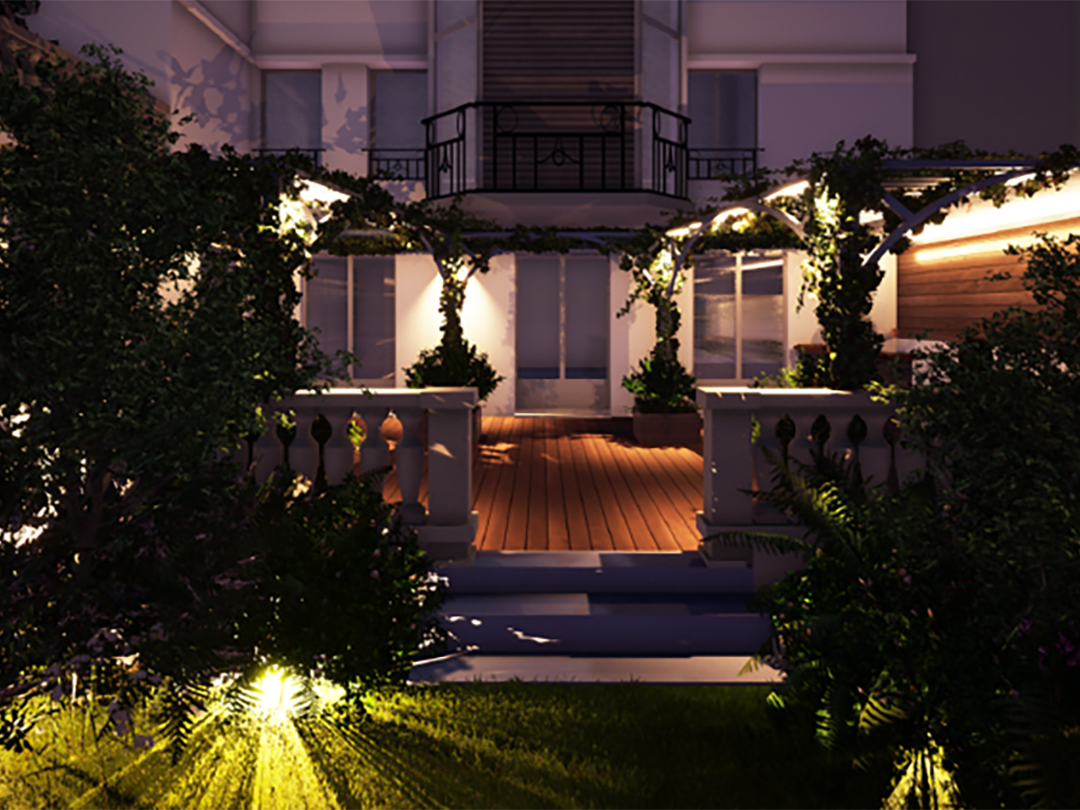 © Apis Florae, toit-terrasse vue d'ensemble illuminé 3D 1