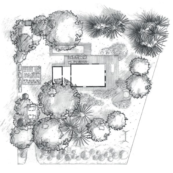 Jardin – Sous les chênes et les pins, esquisse-3