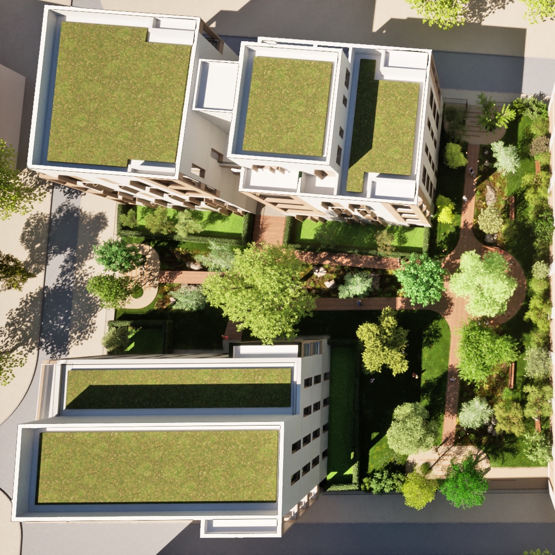 3D modelisation coeur dilot Plan coeur d'ilot vue de dessus 3D